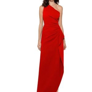 XSCAPE One-Shoulder Scuba Crepe Red Gown